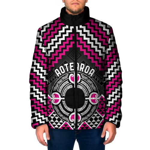 Personalised Aotearoa Niho Taniwha Motif Padded Jacket Pink Style - Aussie Hoodie
