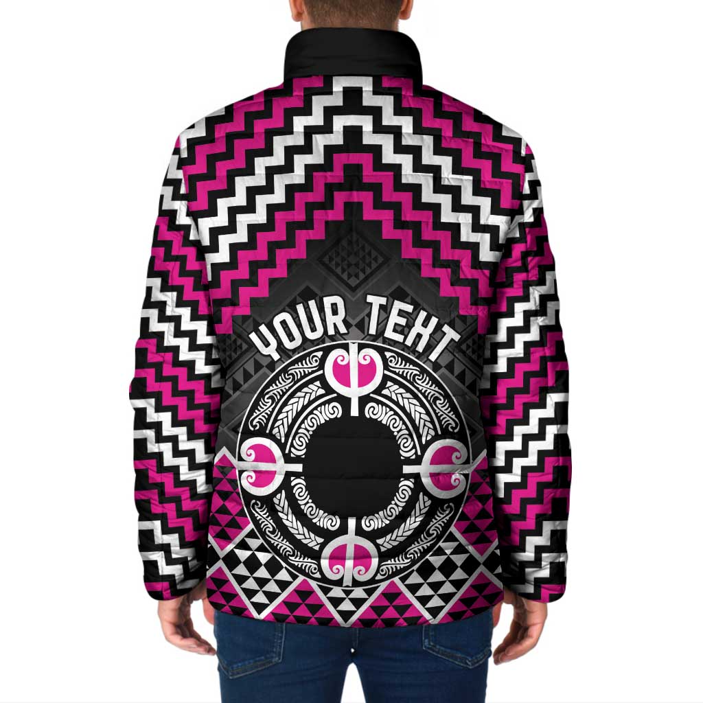 Personalised Aotearoa Niho Taniwha Motif Padded Jacket Pink Style - Aussie Hoodie