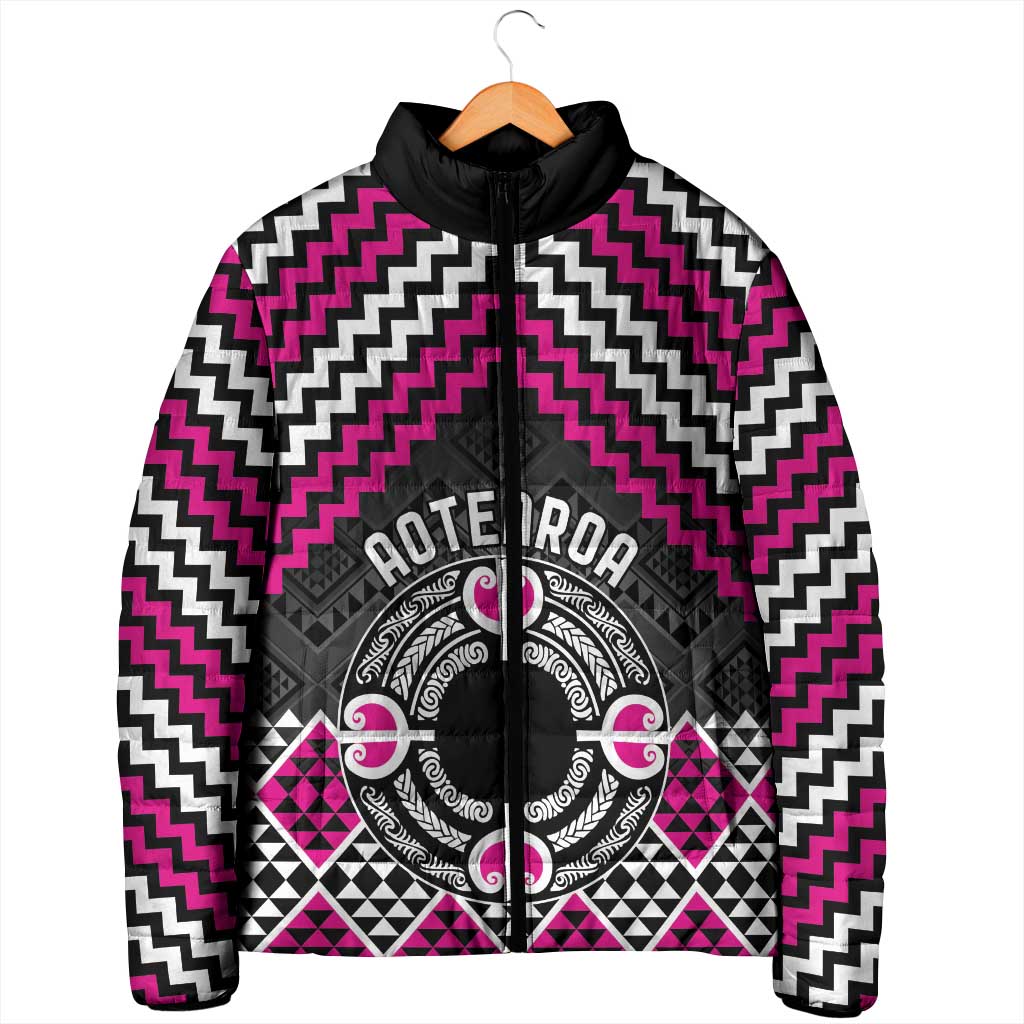 Personalised Aotearoa Niho Taniwha Motif Padded Jacket Pink Style - Aussie Hoodie