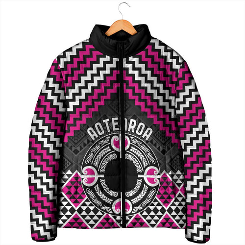 Personalised Aotearoa Niho Taniwha Motif Padded Jacket Pink Style - Aussie Hoodie