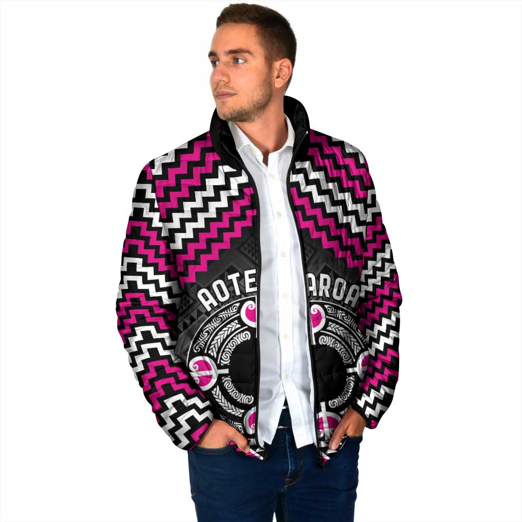 Personalised Aotearoa Niho Taniwha Motif Padded Jacket Pink Style - Aussie Hoodie