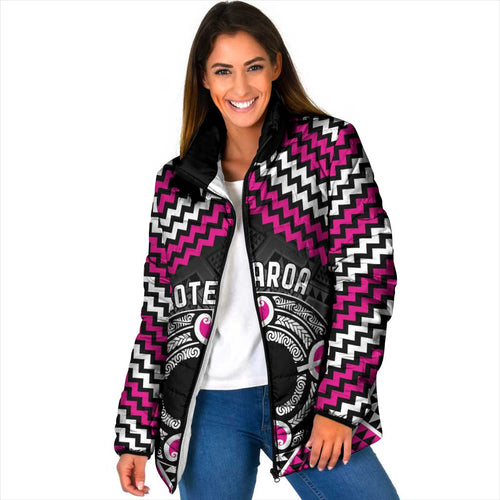 Personalised Aotearoa Niho Taniwha Motif Padded Jacket Pink Style - Aussie Hoodie