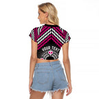 Personalised Aotearoa Niho Taniwha Motif Raglan Cropped T Shirt Pink Style