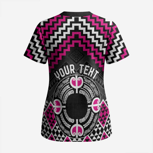 Personalised Aotearoa Niho Taniwha Motif Scrub Top Pink Style - Aussie Hoodie