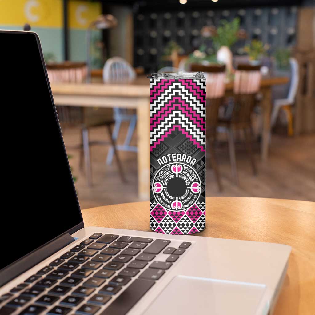 Personalised Aotearoa Niho Taniwha Motif Skinny Tumbler Pink Style