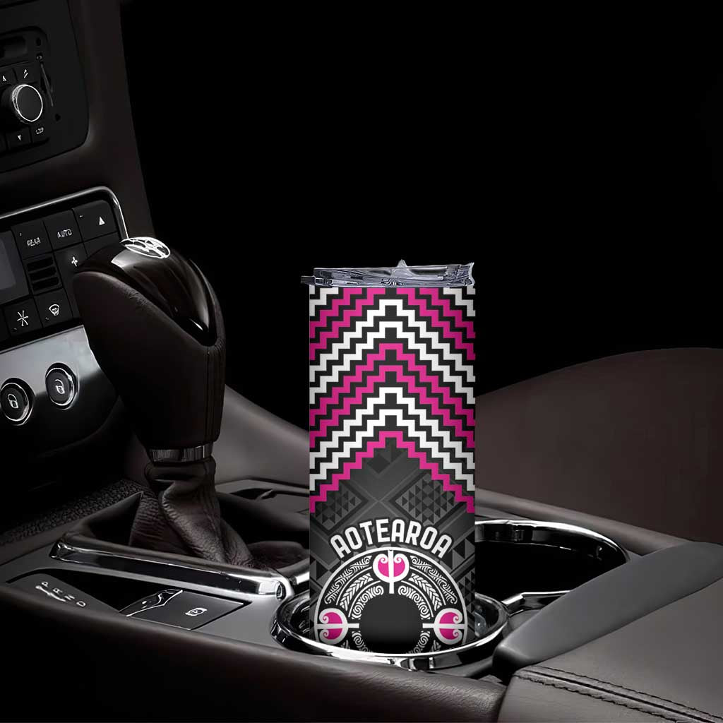 Personalised Aotearoa Niho Taniwha Motif Skinny Tumbler Pink Style
