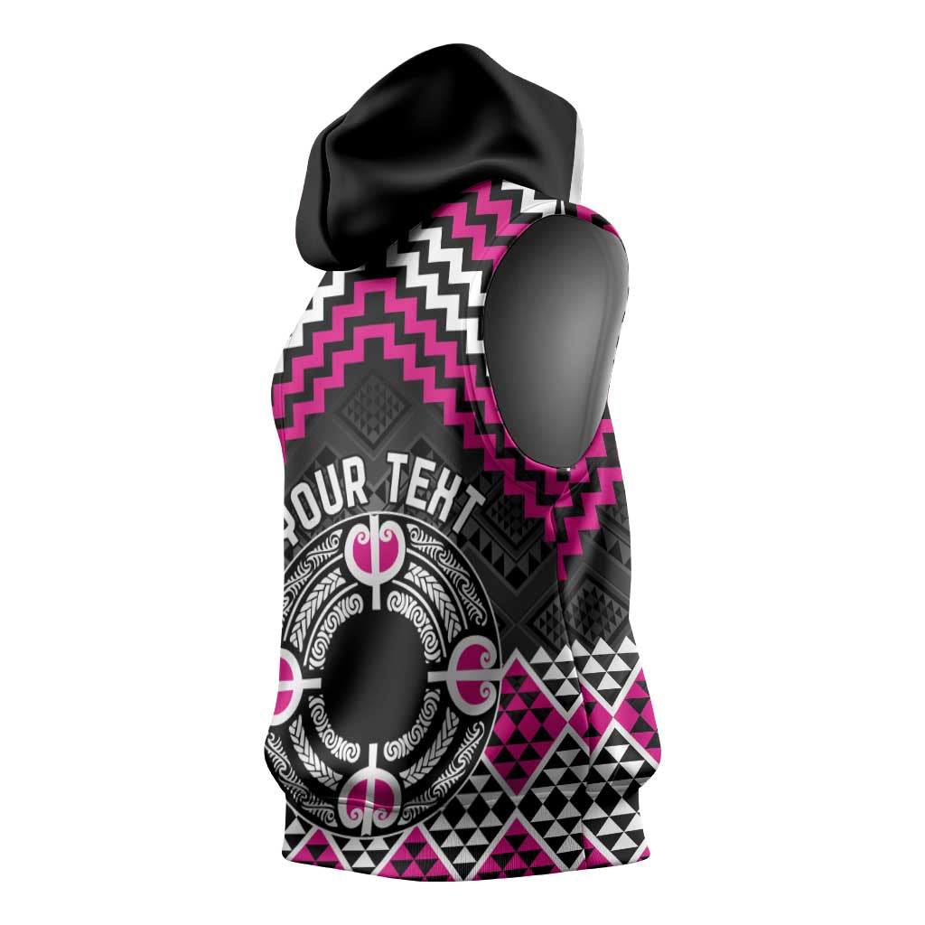 Personalised Aotearoa Niho Taniwha Motif Sleeveless Hoodie Pink Style - Aussie Hoodie
