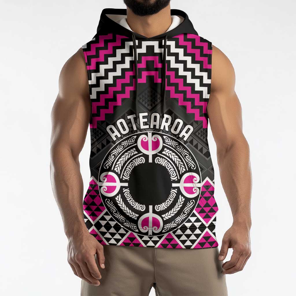 Personalised Aotearoa Niho Taniwha Motif Sleeveless Hoodie Pink Style - Aussie Hoodie