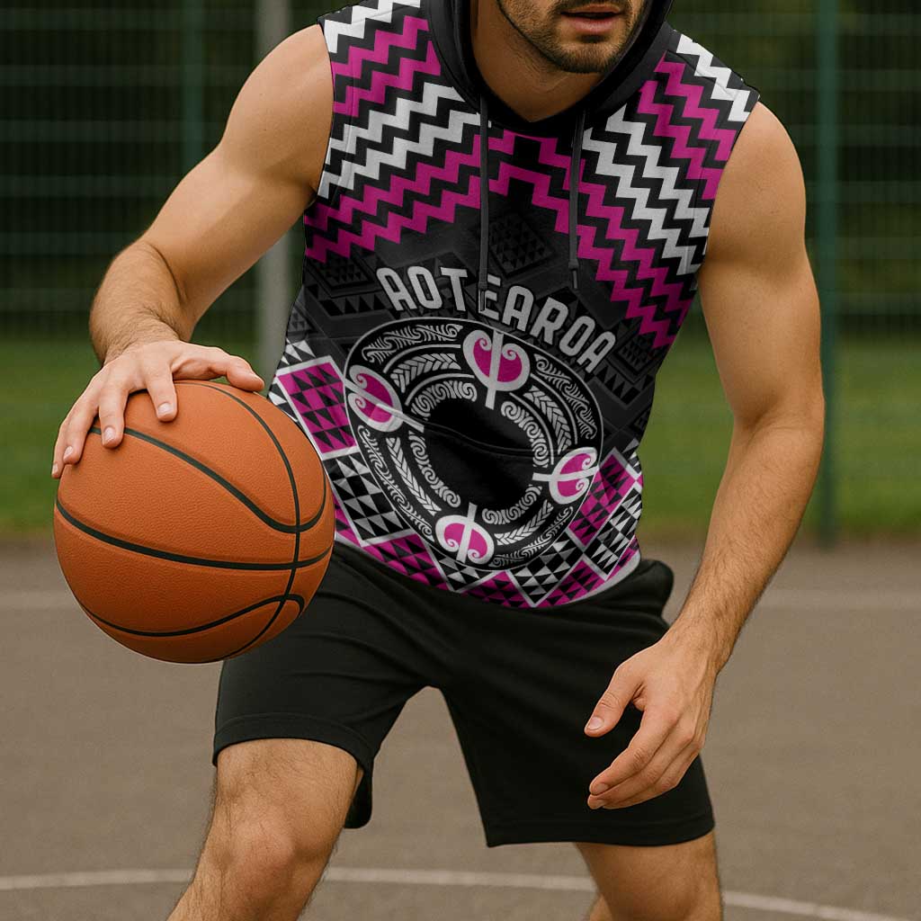 Personalised Aotearoa Niho Taniwha Motif Sleeveless Hoodie Pink Style - Aussie Hoodie