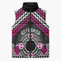 Personalised Aotearoa Niho Taniwha Motif Sleeveless Puffer Jacket Pink Style - Aussie Hoodie