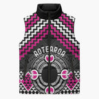 Personalised Aotearoa Niho Taniwha Motif Sleeveless Puffer Jacket Pink Style - Aussie Hoodie