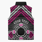Personalised Aotearoa Niho Taniwha Motif Sleeveless Puffer Jacket Pink Style - Aussie Hoodie