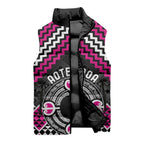 Personalised Aotearoa Niho Taniwha Motif Sleeveless Puffer Jacket Pink Style - Aussie Hoodie