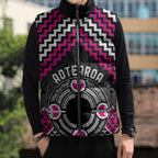 Personalised Aotearoa Niho Taniwha Motif Sleeveless Puffer Jacket Pink Style - Aussie Hoodie