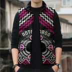 Personalised Aotearoa Niho Taniwha Motif Sleeveless Puffer Jacket Pink Style - Aussie Hoodie