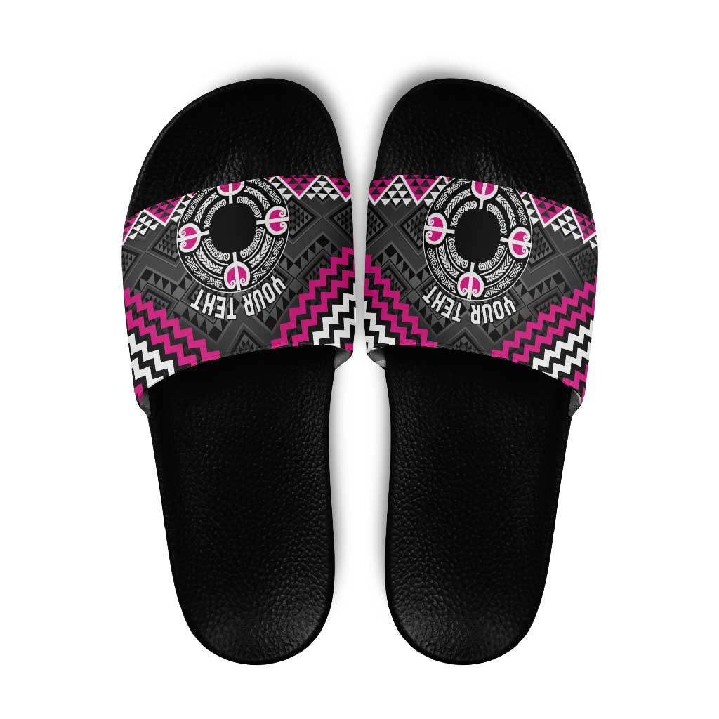 Personalised Aotearoa Niho Taniwha Motif Slide Sandals Pink Style - Aussie Hoodie
