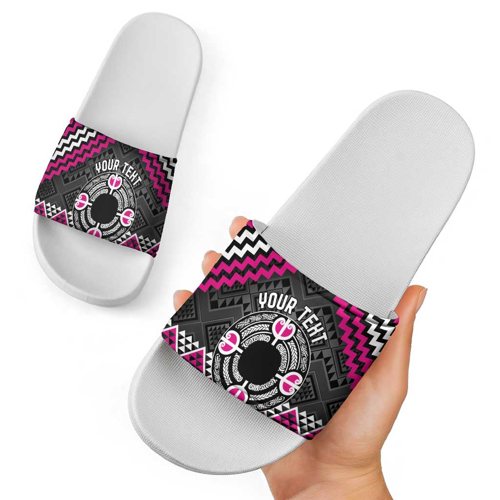 Personalised Aotearoa Niho Taniwha Motif Slide Sandals Pink Style - Aussie Hoodie