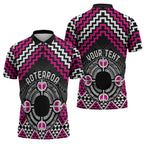 Personalised Aotearoa Niho Taniwha Motif Zipper Polo Shirt Pink Style - Aussie Hoodie