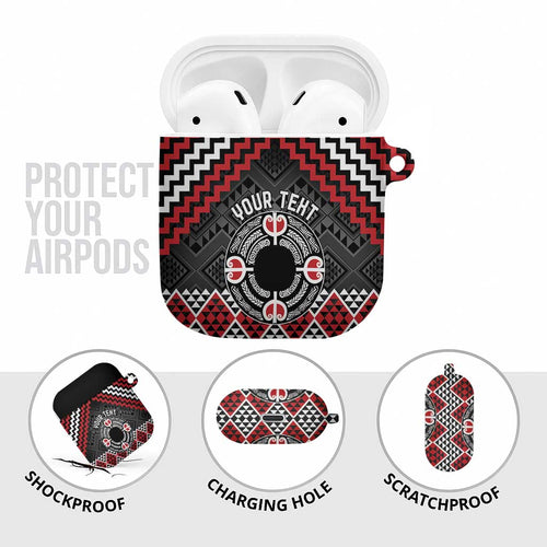 Personalised Aotearoa Niho Taniwha Motif AirPods Case Red Style - Aussie Hoodie