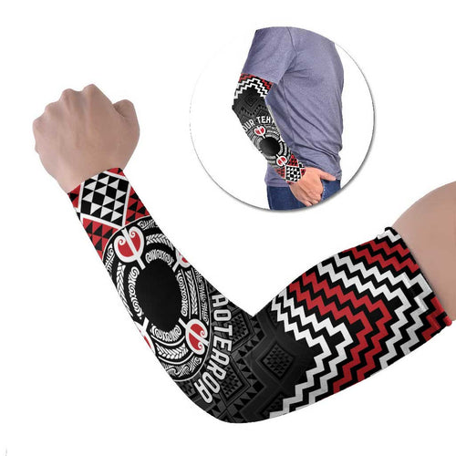 Personalised Aotearoa Niho Taniwha Motif Arm Sleeves Red Style - Aussie Hoodie