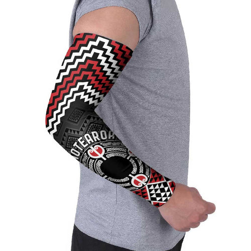 Personalised Aotearoa Niho Taniwha Motif Arm Sleeves Red Style - Aussie Hoodie