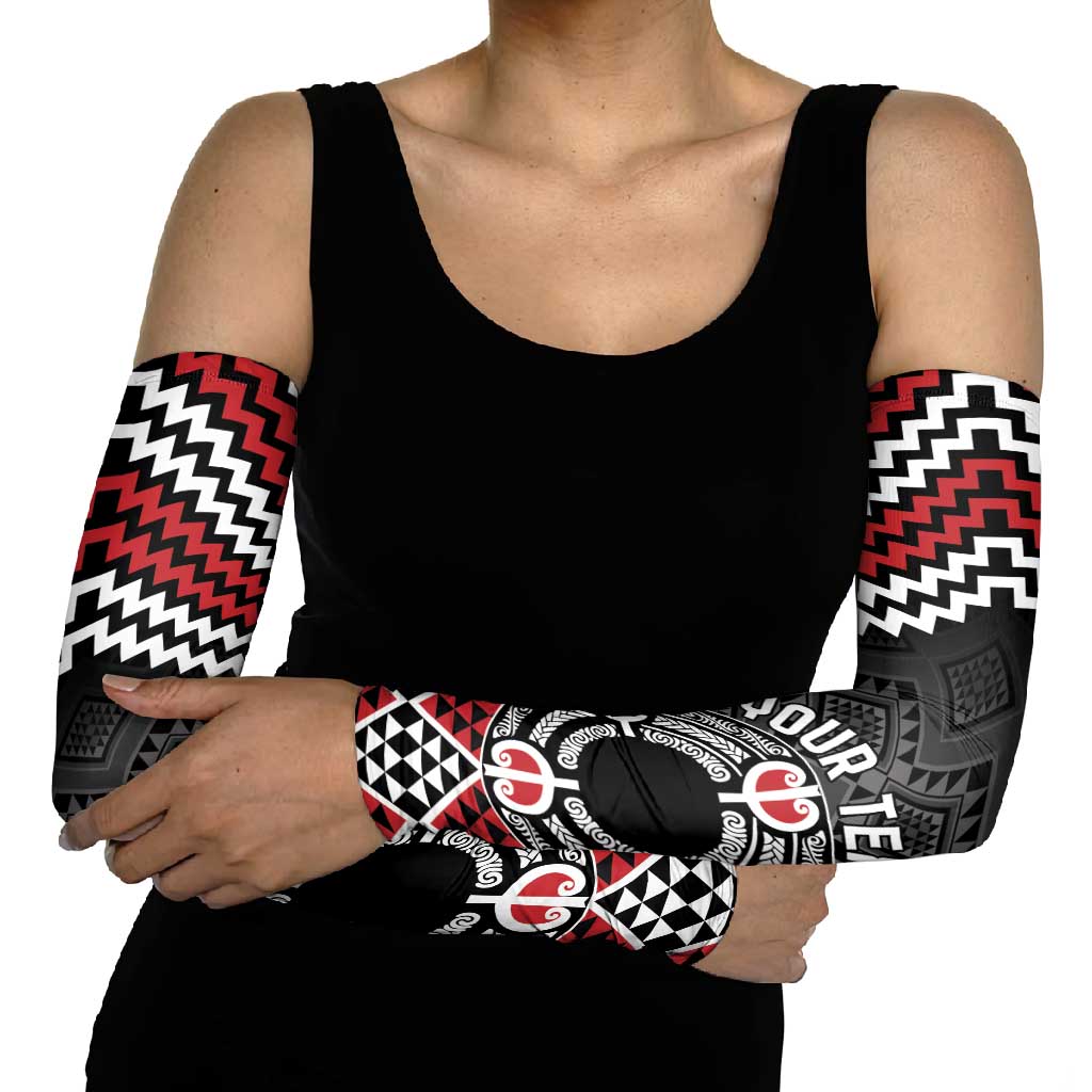 Personalised Aotearoa Niho Taniwha Motif Arm Sleeves Red Style - Aussie Hoodie