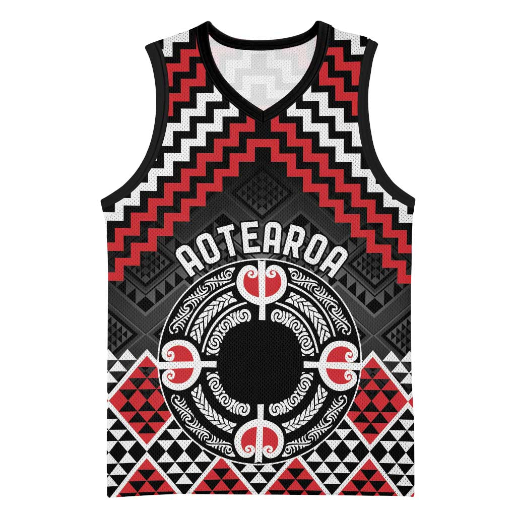 Personalised Aotearoa Niho Taniwha Motif Basketball Jersey Red Style - Aussie Hoodie