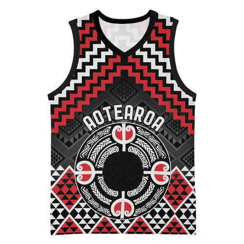 Personalised Aotearoa Niho Taniwha Motif Basketball Jersey Red Style - Aussie Hoodie