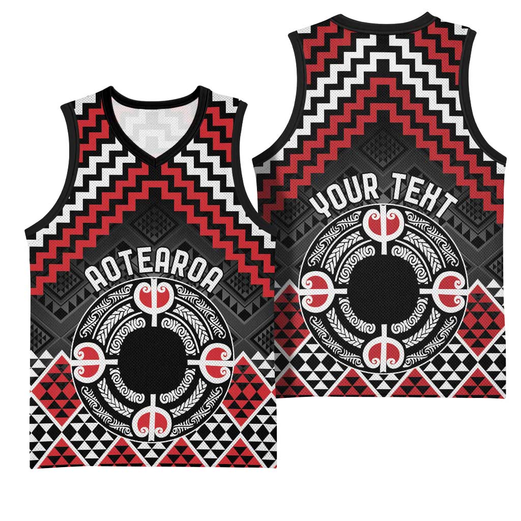 Personalised Aotearoa Niho Taniwha Motif Basketball Jersey Red Style - Aussie Hoodie