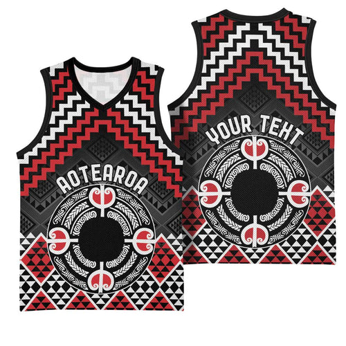 Personalised Aotearoa Niho Taniwha Motif Basketball Jersey Red Style - Aussie Hoodie