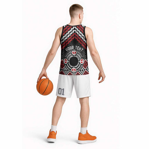 Personalised Aotearoa Niho Taniwha Motif Basketball Jersey Red Style - Aussie Hoodie