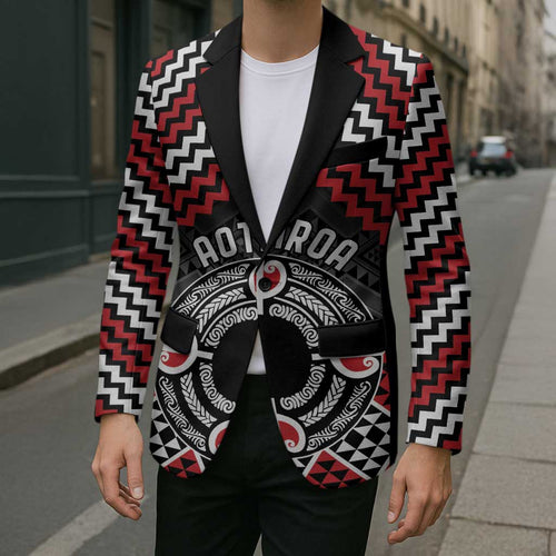 Personalised Aotearoa Niho Taniwha Motif Blazer Red Style - Aussie Hoodie