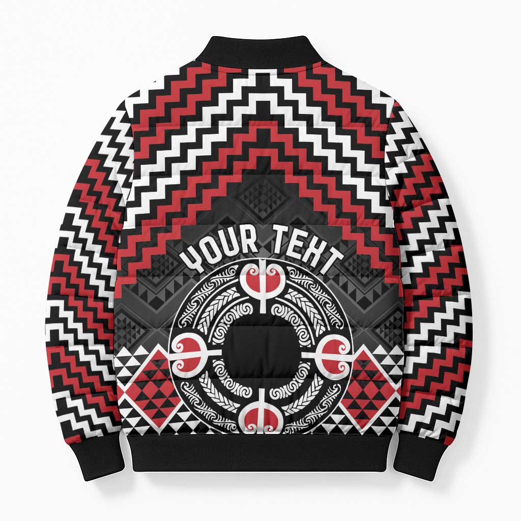 Personalised Aotearoa Niho Taniwha Motif Bomber Puffer Jacket Red Style - Aussie Hoodie