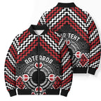 Personalised Aotearoa Niho Taniwha Motif Bomber Puffer Jacket Red Style - Aussie Hoodie