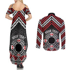 Personalised Aotearoa Niho Taniwha Motif Couples Matching Summer Maxi Dress and Long Sleeve Button Shirt Red Style