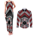 Personalised Aotearoa Niho Taniwha Motif Couples Matching Tank Maxi Dress and Long Sleeve Button Shirt Red Style