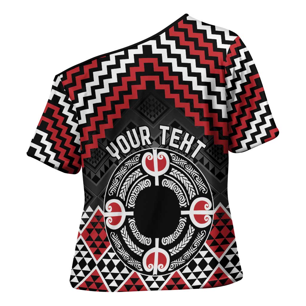 Personalised Aotearoa Niho Taniwha Motif Cross Shoulder Shirt Red Style - Aussie Hoodie