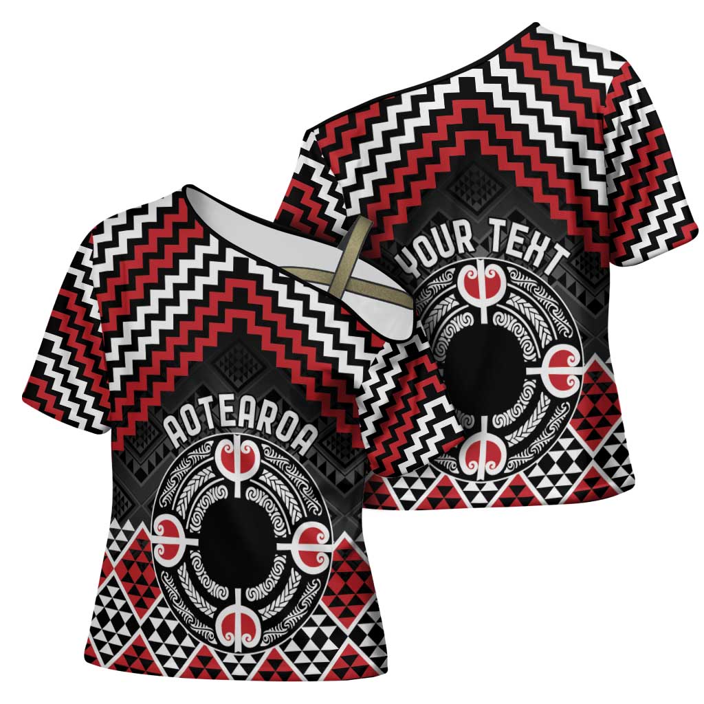 Personalised Aotearoa Niho Taniwha Motif Cross Shoulder Shirt Red Style - Aussie Hoodie