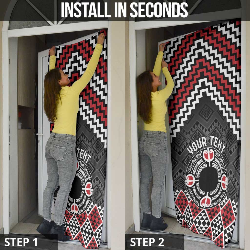Personalised Aotearoa Niho Taniwha Motif Door Cover Red Style - Aussie Hoodie