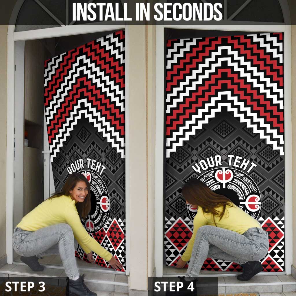 Personalised Aotearoa Niho Taniwha Motif Door Cover Red Style - Aussie Hoodie