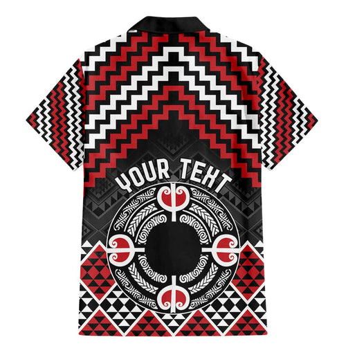 Personalised Aotearoa Niho Taniwha Motif Family Matching Mermaid Dress and Hawaiian Shirt Red Style