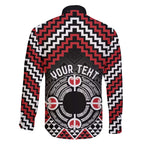 Personalised Aotearoa Niho Taniwha Motif Family Matching Off The Shoulder Long Sleeve Dress and Hawaiian Shirt Red Style