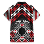 Personalised Aotearoa Niho Taniwha Motif Family Matching Off Shoulder Maxi Dress and Hawaiian Shirt Red Style