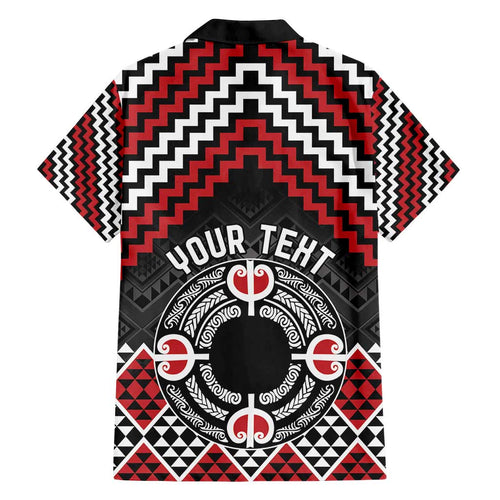 Personalised Aotearoa Niho Taniwha Motif Family Matching Off Shoulder Maxi Dress and Hawaiian Shirt Red Style