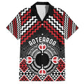 Personalised Aotearoa Niho Taniwha Motif Family Matching Off Shoulder Short Dress and Hawaiian Shirt Red Style