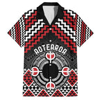 Personalised Aotearoa Niho Taniwha Motif Family Matching Puletasi and Hawaiian Shirt Red Style