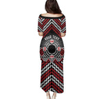 Personalised Aotearoa Niho Taniwha Motif Family Matching Puletasi and Hawaiian Shirt Red Style