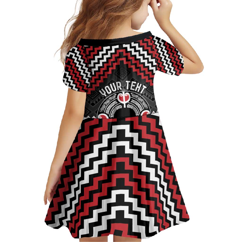 Personalised Aotearoa Niho Taniwha Motif Family Matching Short Sleeve Bodycon Dress and Hawaiian Shirt Red Style