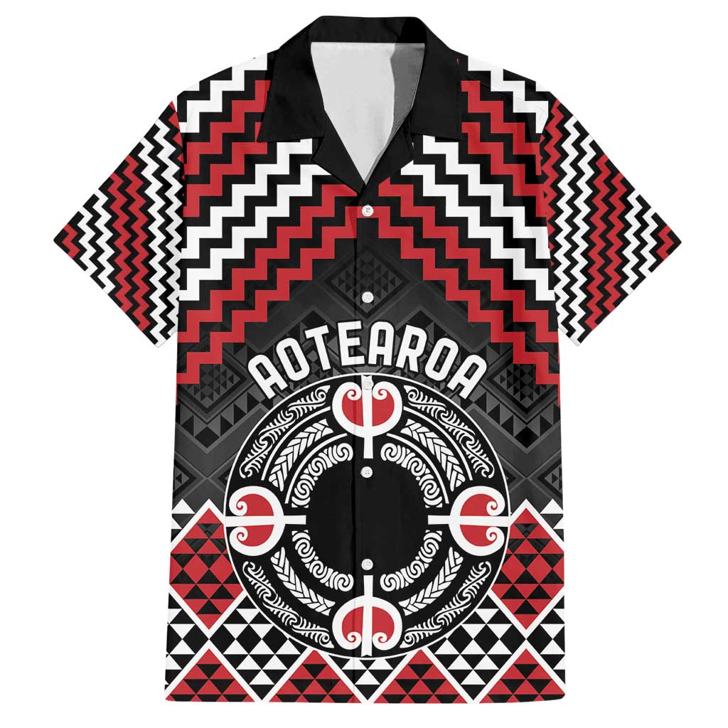 Personalised Aotearoa Niho Taniwha Motif Family Matching Summer Maxi Dress and Hawaiian Shirt Red Style