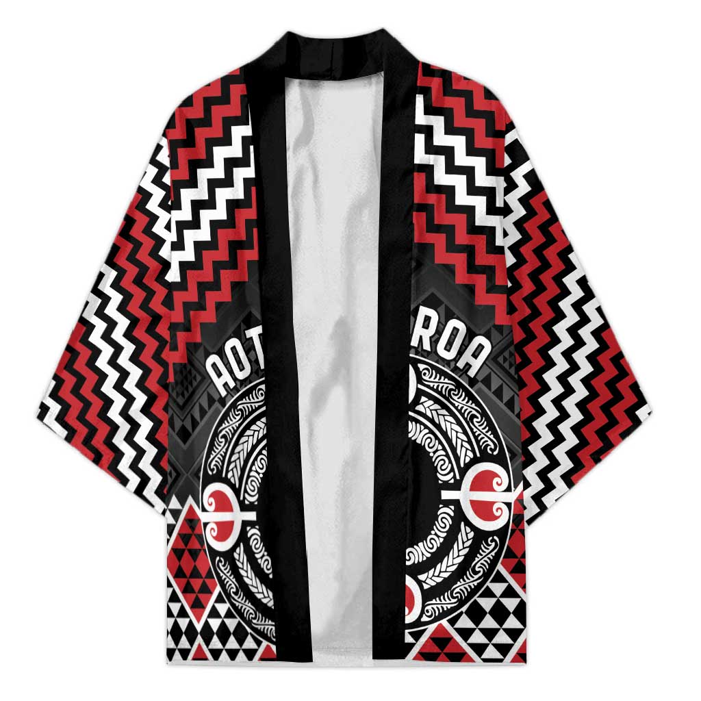 Personalised Aotearoa Niho Taniwha Motif Kimono Red Style - Aussie Hoodie